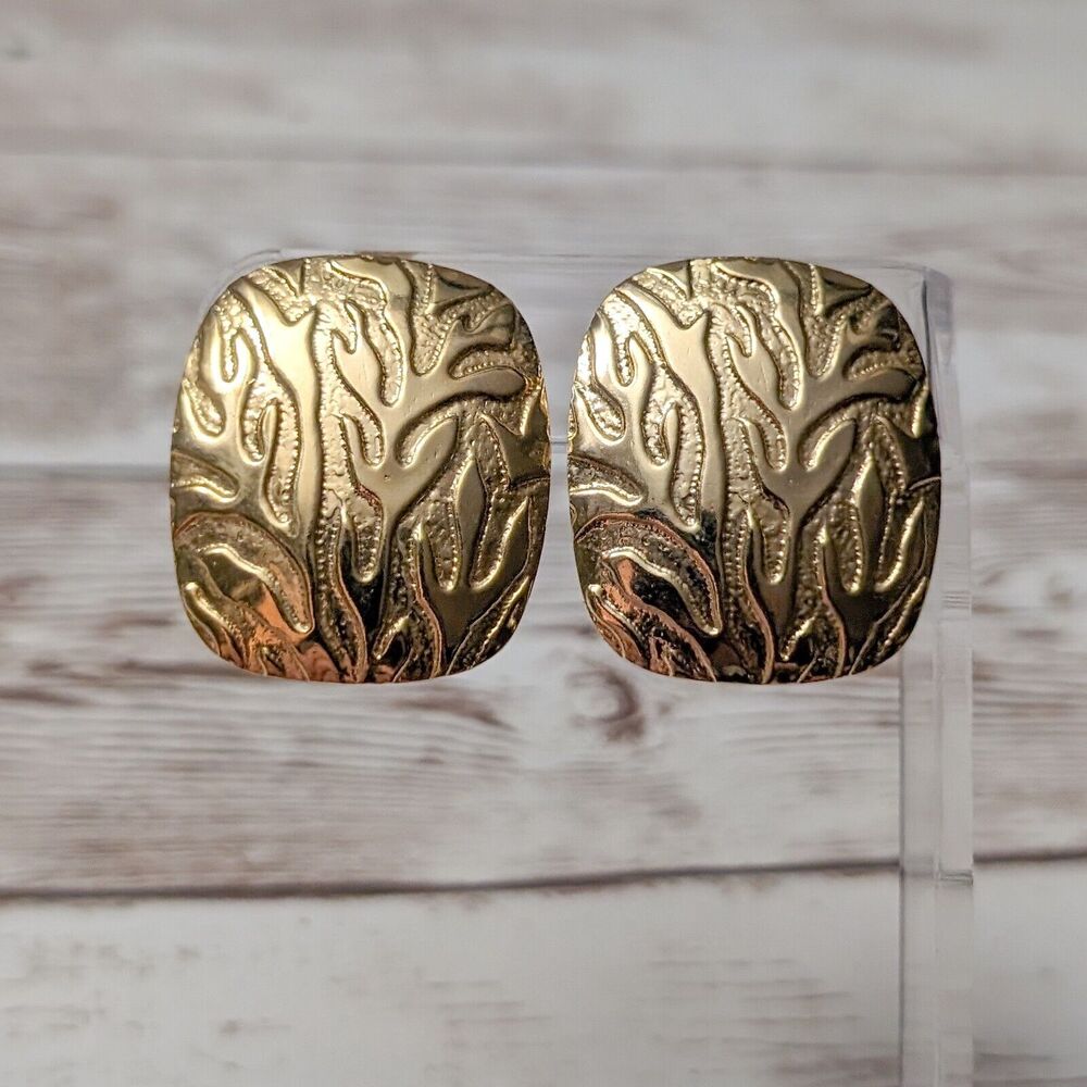 Vintage Clip On Earrings - Just Over 1.25" Large Gold Tone Branch Like Design